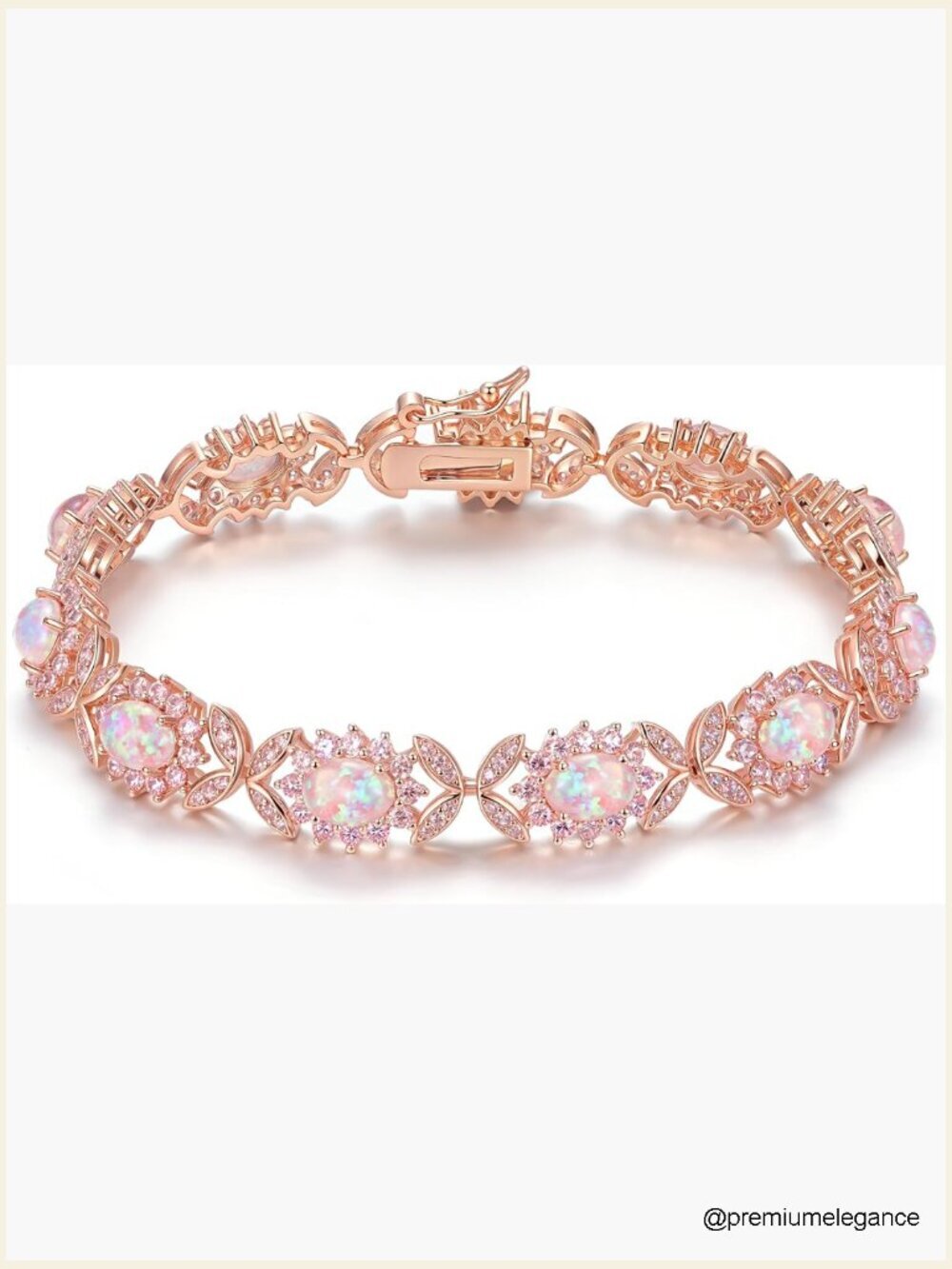 Pink Opal Tennis Bracelet Rose Gold Plated Cubic Zirconia Bridal Jewelry